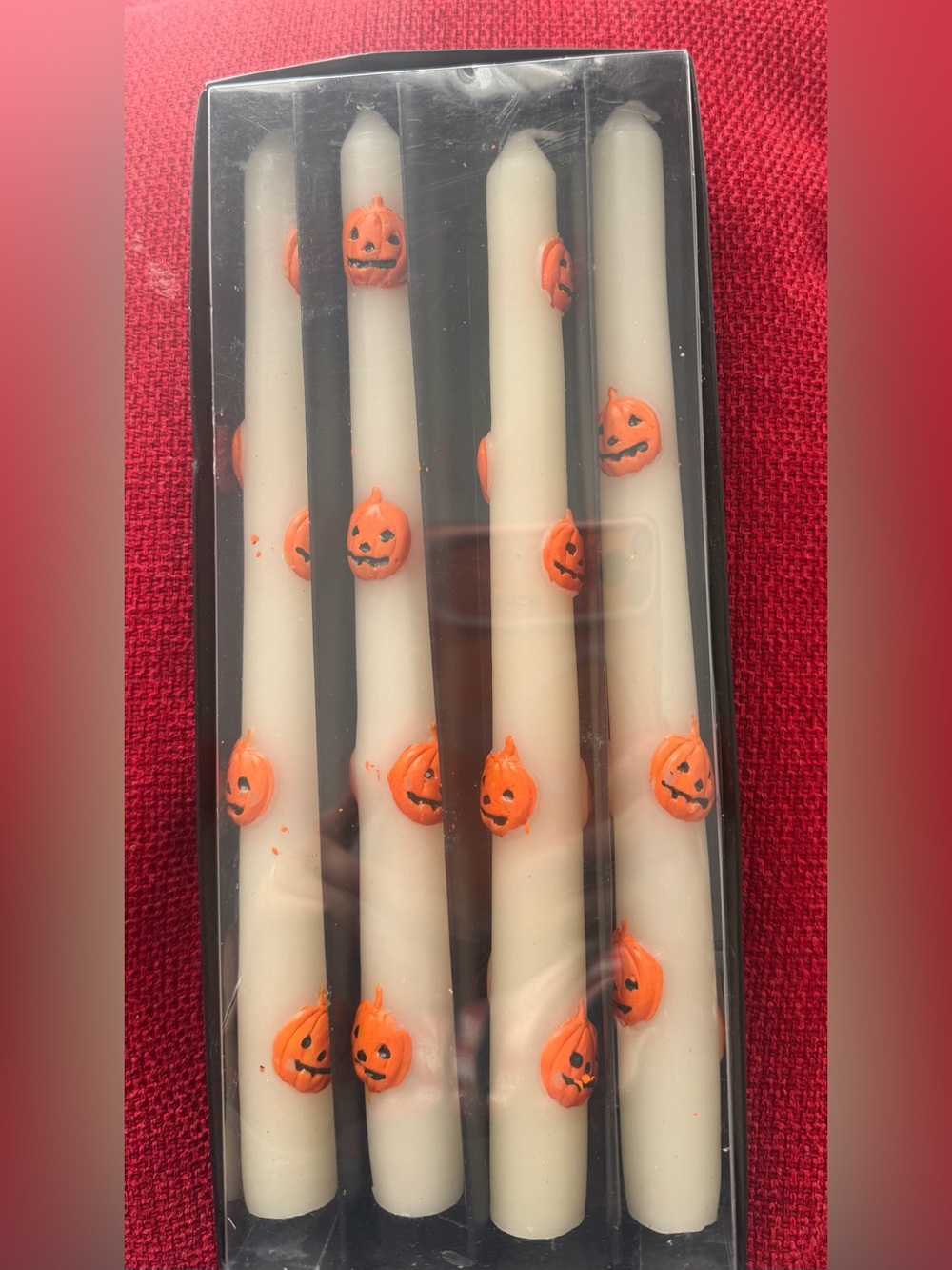 NWT set 4  Halloween Pumpkin Taper Candles with Orange Pumpkin size 9 1/2 in